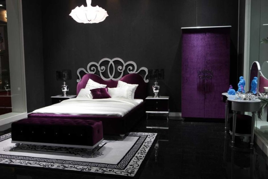 Фиолетово черная спальня