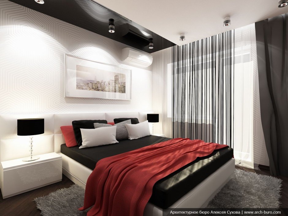 Спальня в современном стиле черно-красная