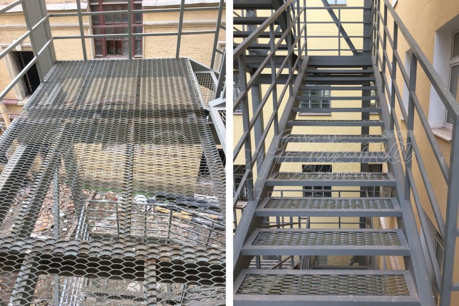 Металлическая лестница с гранитными ступенями