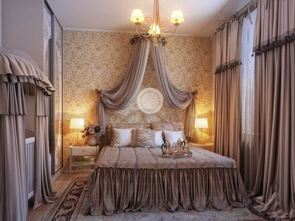 Affresco в интерьере классической спальни