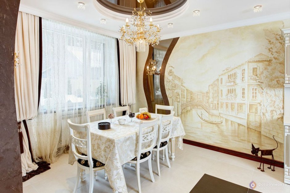 Affresco в интерьере классической спальни