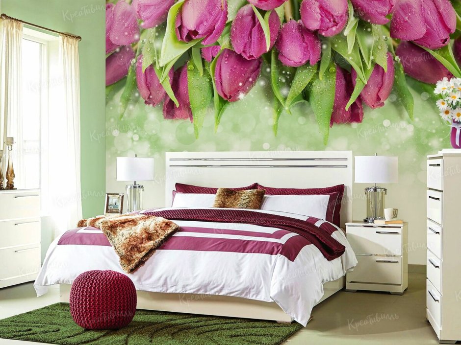 Фотообои тюльпан розовый в спальню