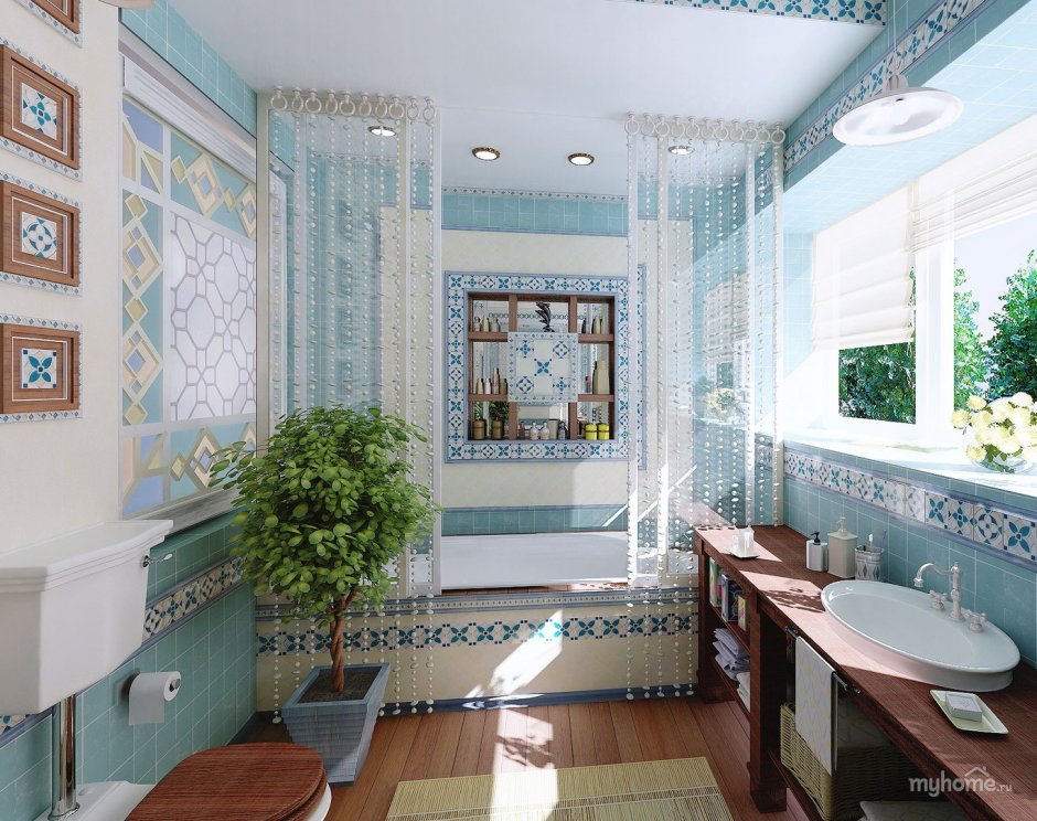 Средиземноморский стиль ванной комнаты
