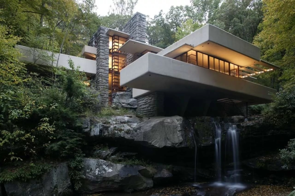 Органическая архитектура Фрэнк Ллойд Райт дом над водопадом