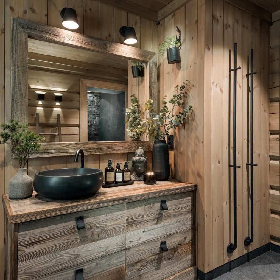 Стильная ванная в деревянном стиле