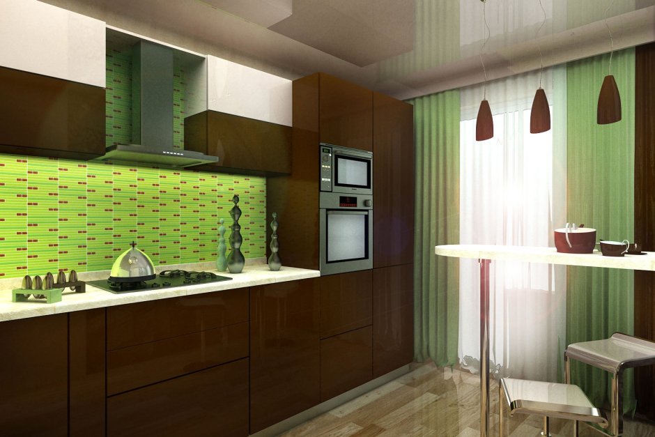 Зеленая кухня гостиная