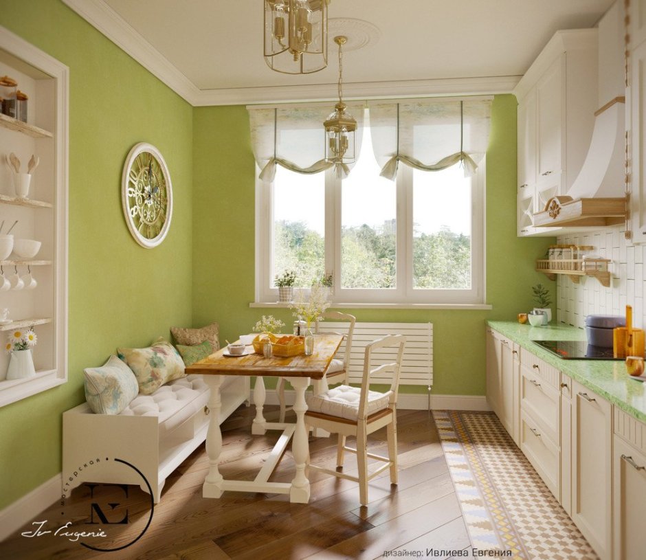 Салатовый цвет стен на кухне