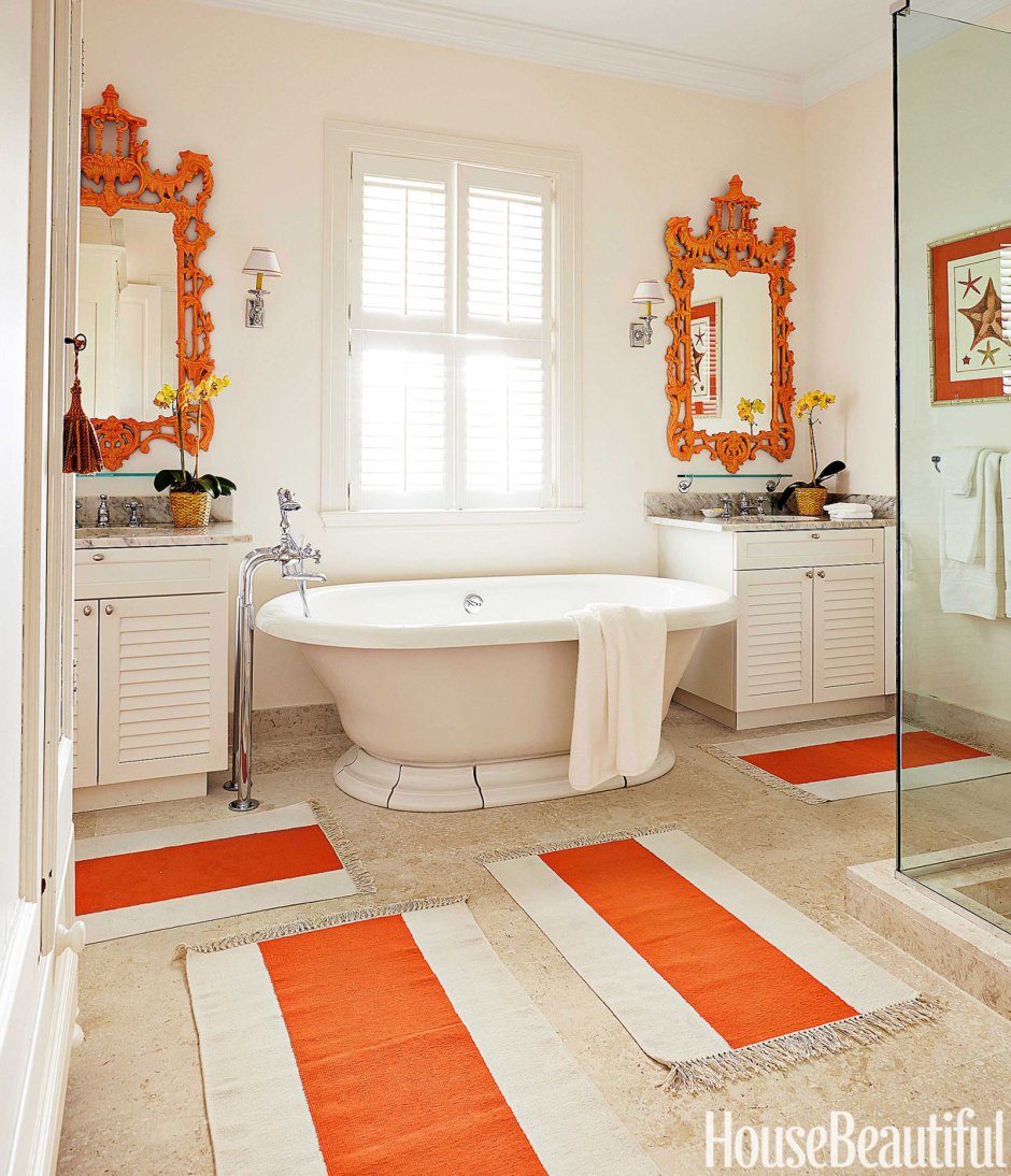 Оранжевый интерьер ванной комнаты
