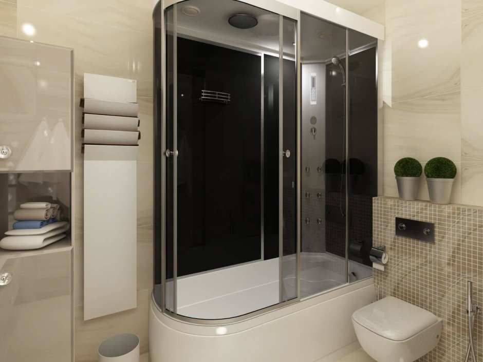 Ванная дизайн интерьера с душевой кабиной