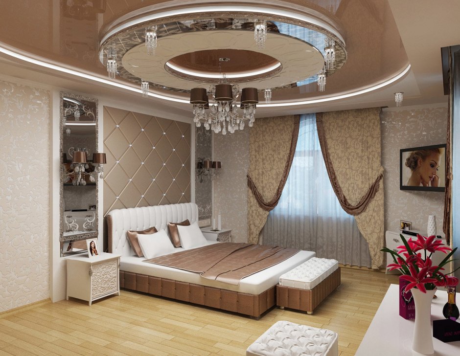 Самые красивые потолки в спальне