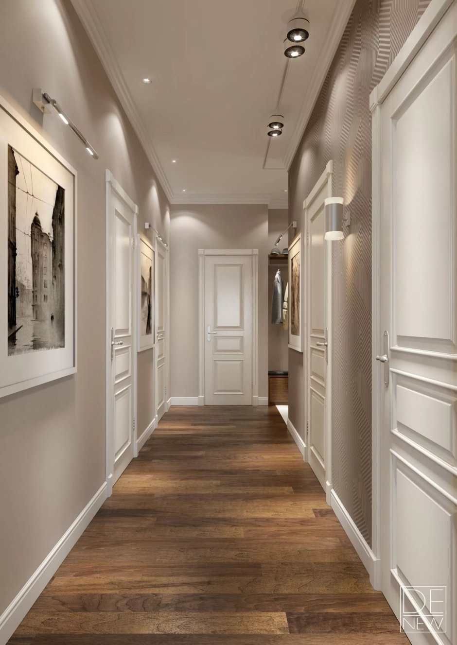 Интерьер длинного коридора в доме