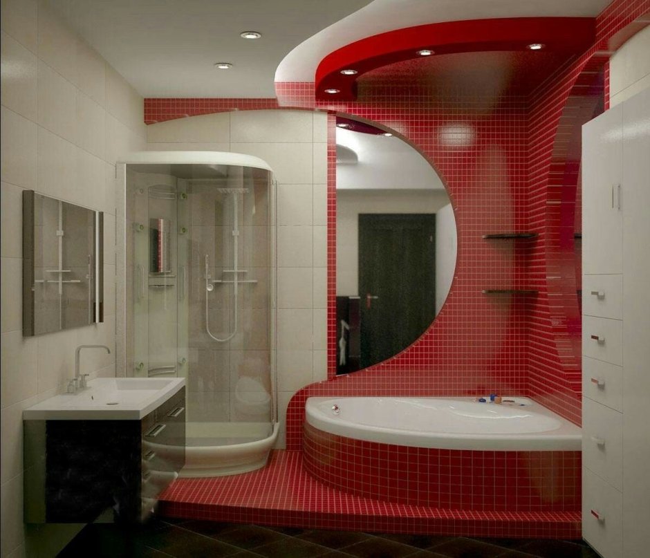 Ванная комната с джакузи и душевой кабинкой