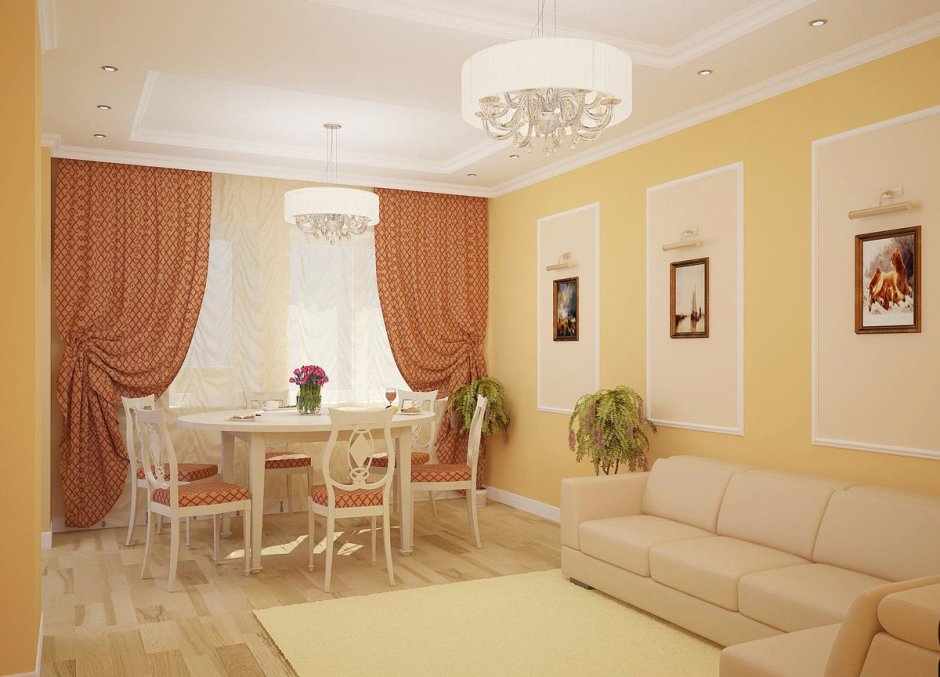 Персиковые стены в интерьере