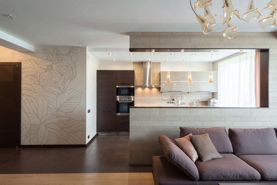 Дизайн кухни зала в современном стиле