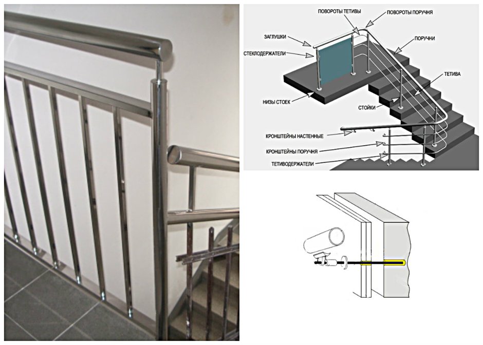 Крепление ограждение на лестнице сбоку ступени