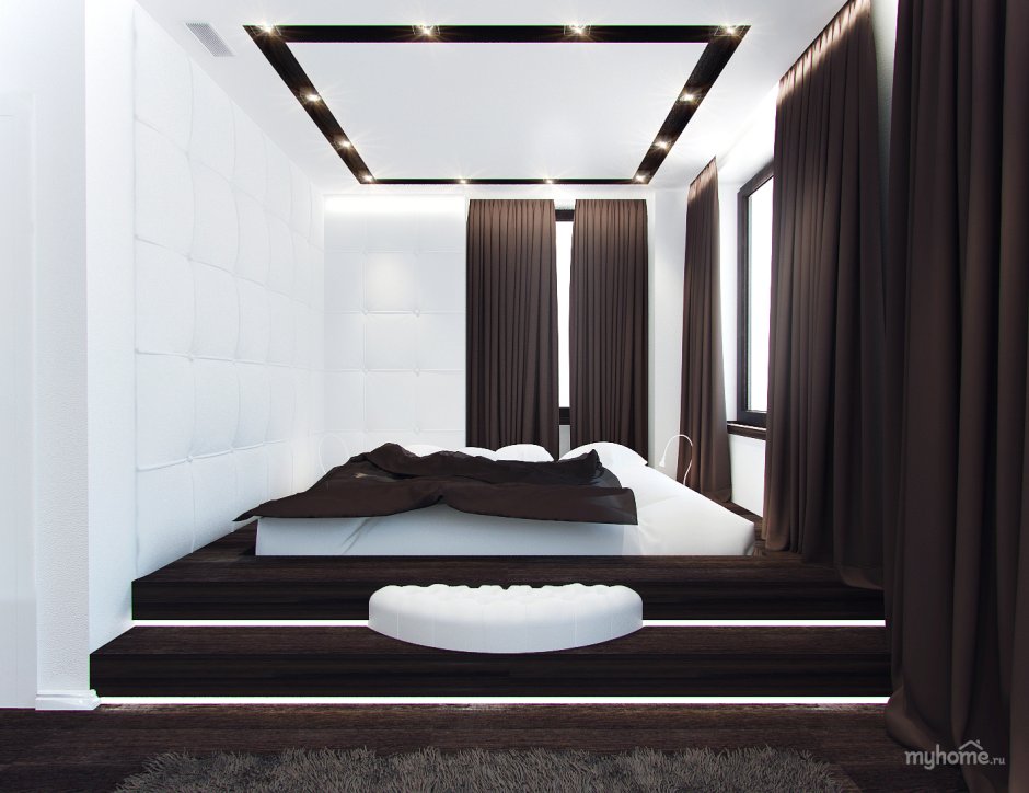 Двухуровневая спальня в хайтек стиле с подиумом