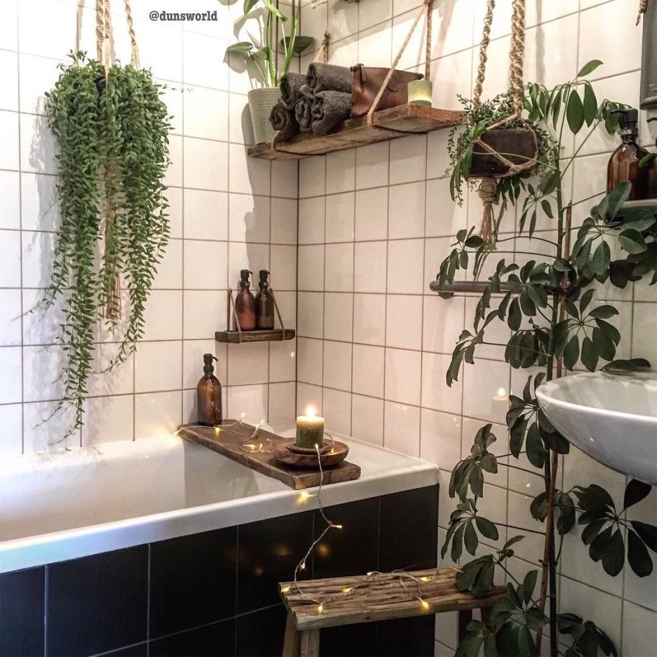 Декор ванной комнаты искусственными растениями
