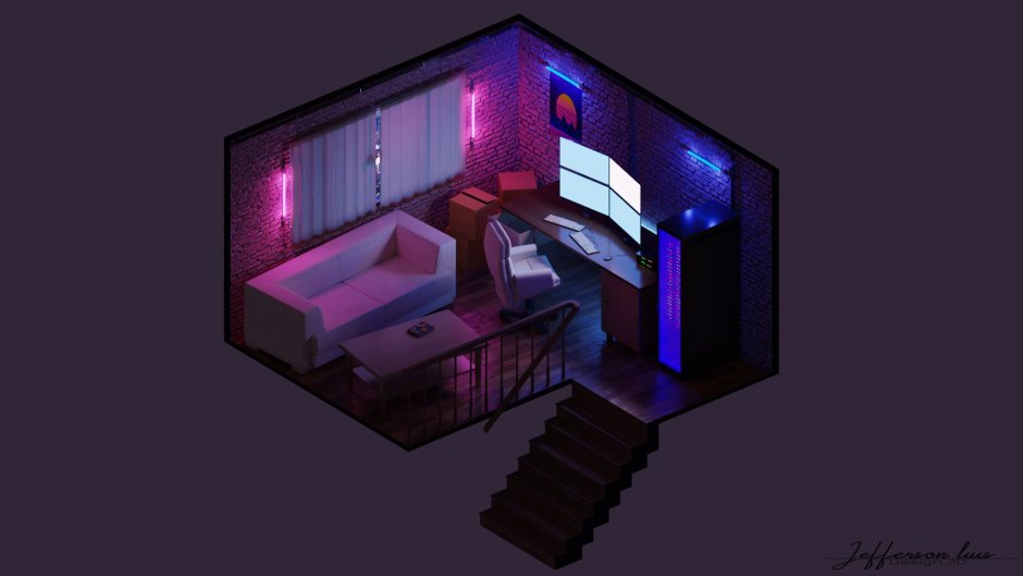 Cyberpunk isometric Room