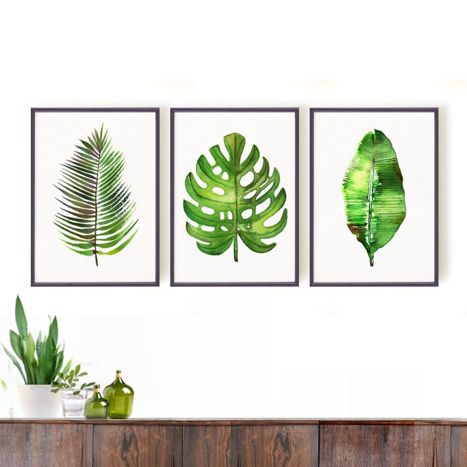 Tropical Leaf Prints, Banana, Monstera, Palm Leaf Prints, abstract Tropical leaves, Botanical Decor картины
