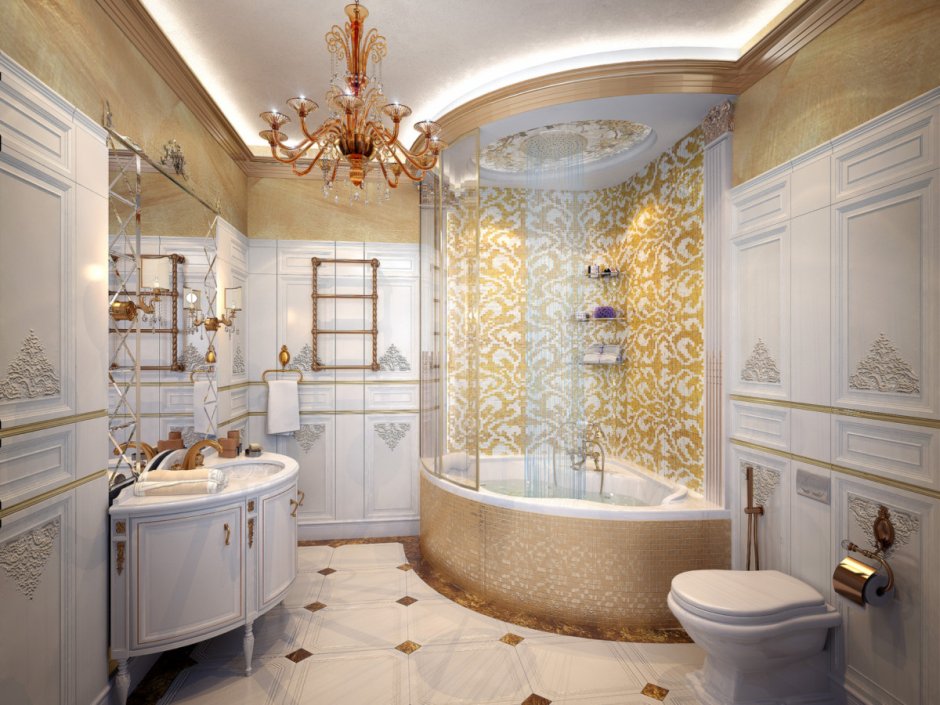 Ванная комната в классическом стиле с угловой ванной