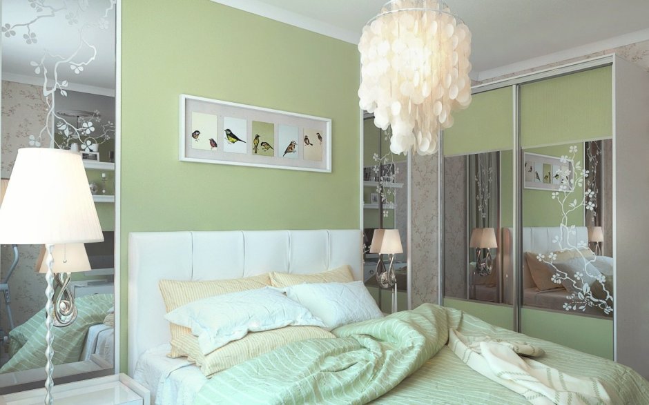 Спальня в нежно зеленом цвете
