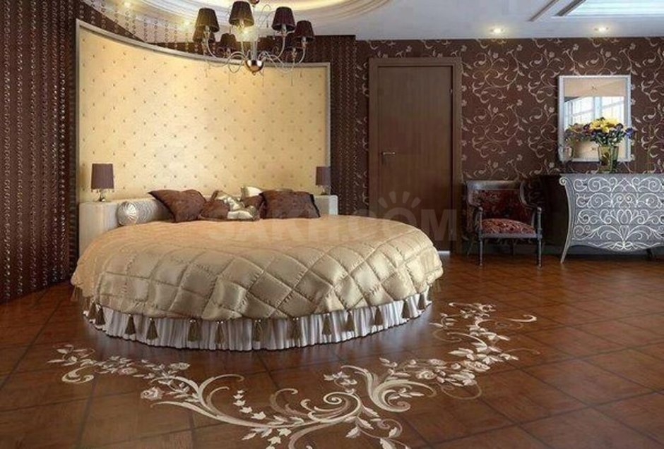 Спальня в классическом стиле с круглой кроватью