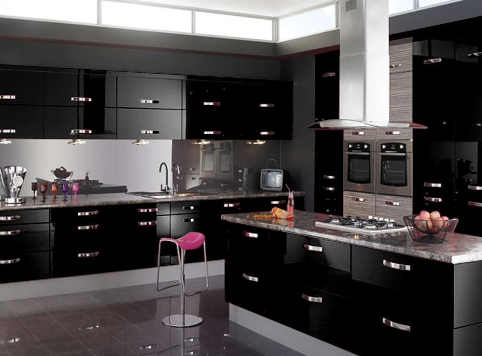 Кухня черно белая матовая дизайн