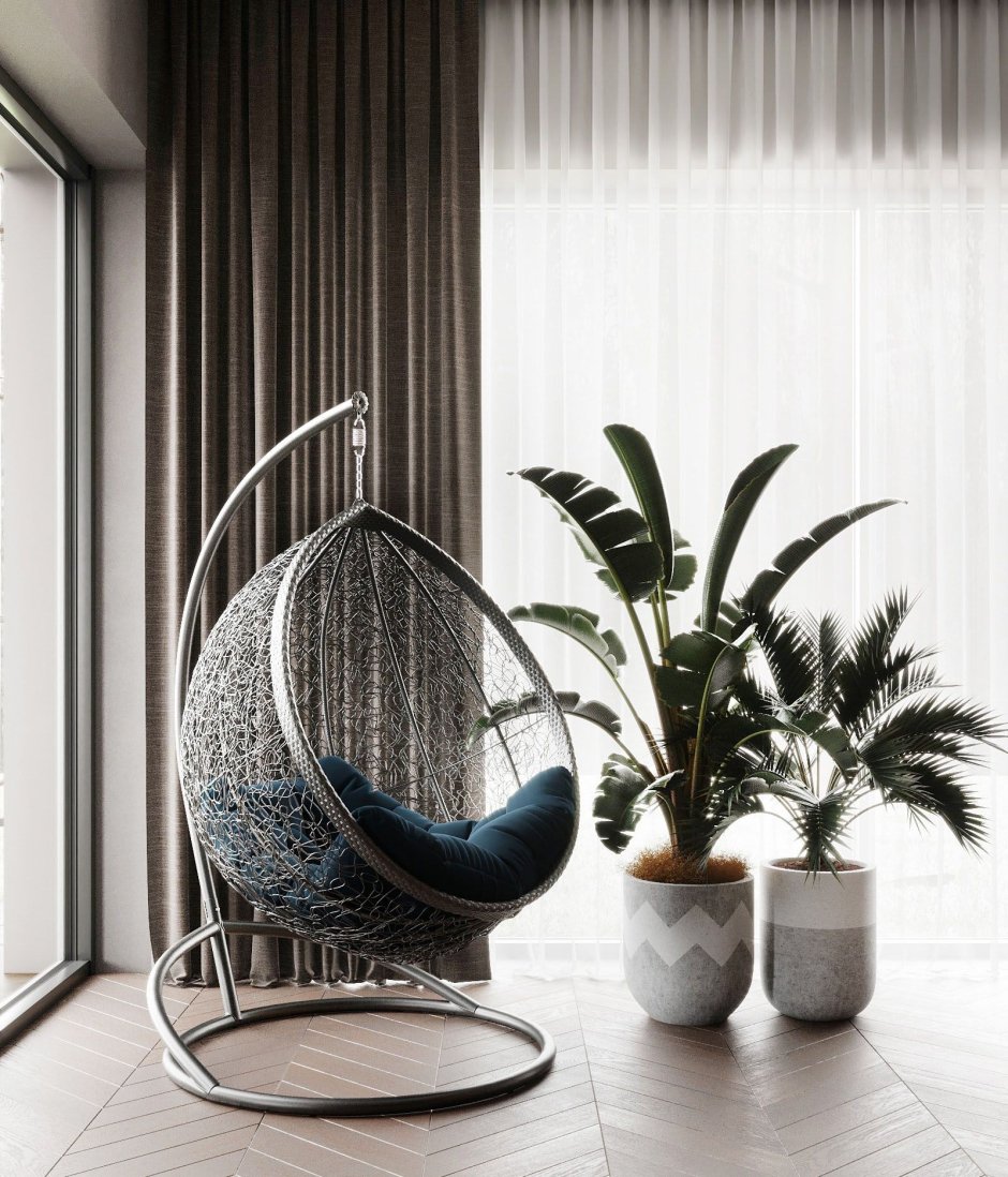 Кресло кокон в интерьере гостиной фото в городской квартире