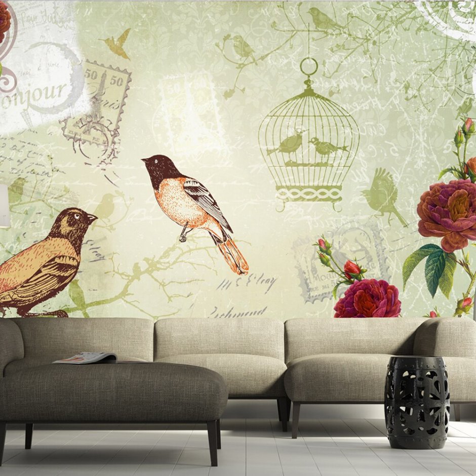 Фреска с птицами для стен