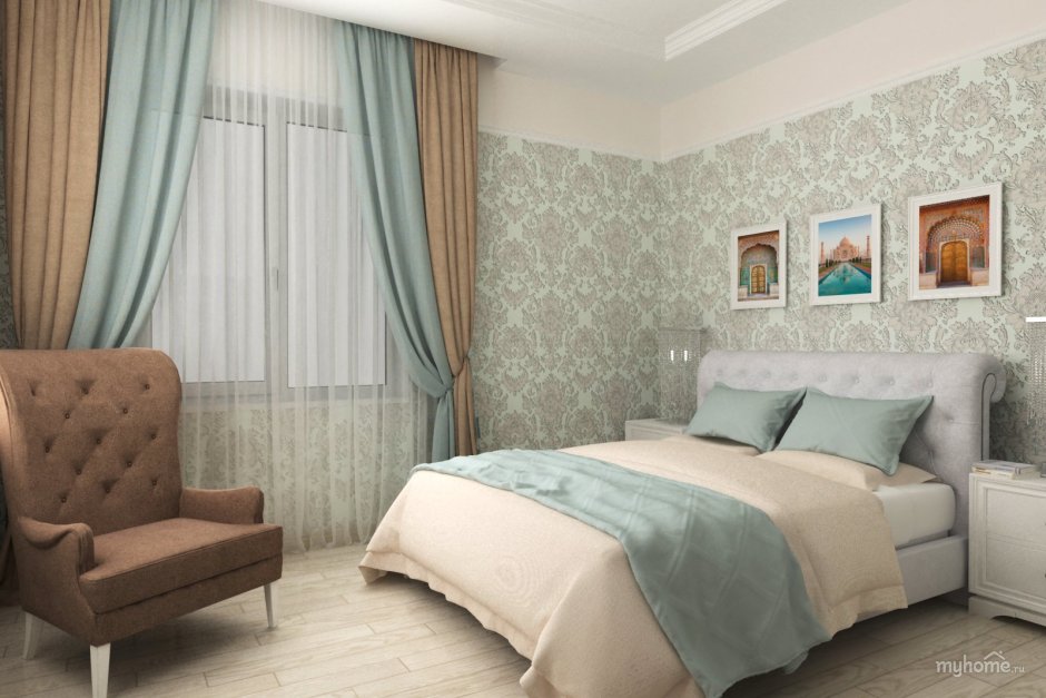 Шторы мятные с бежевым