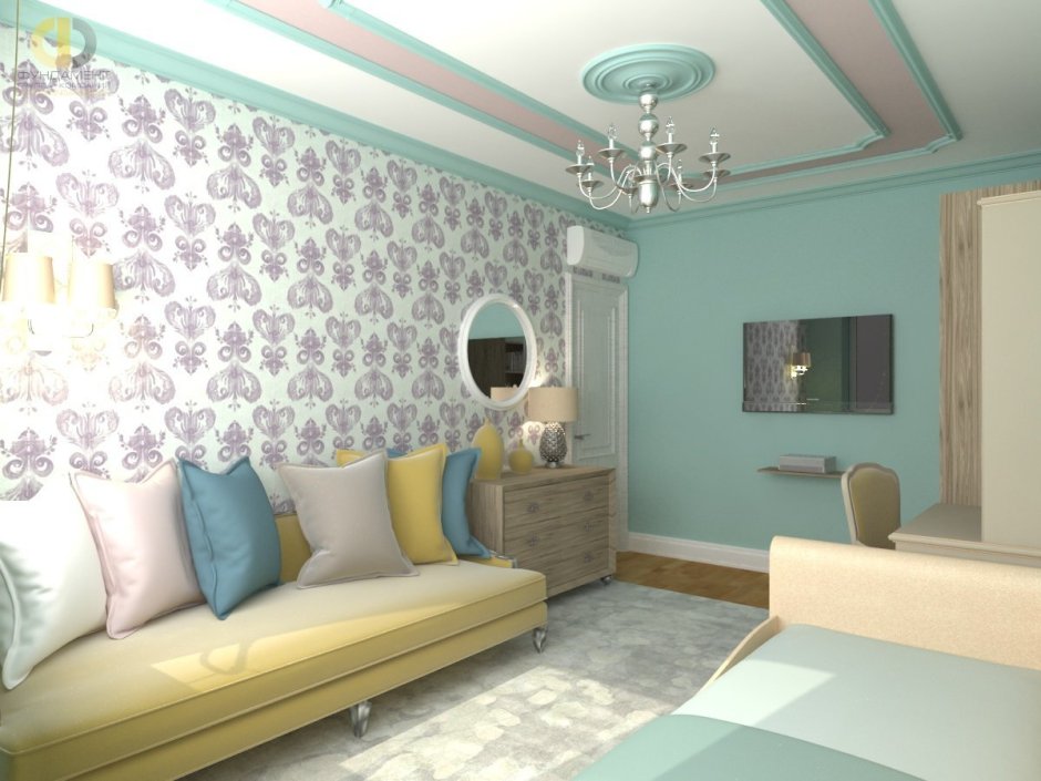 Детская комната в серо бирюзовых тонах