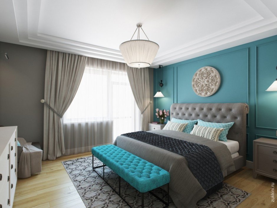 Спальня в бирюзовом цвете