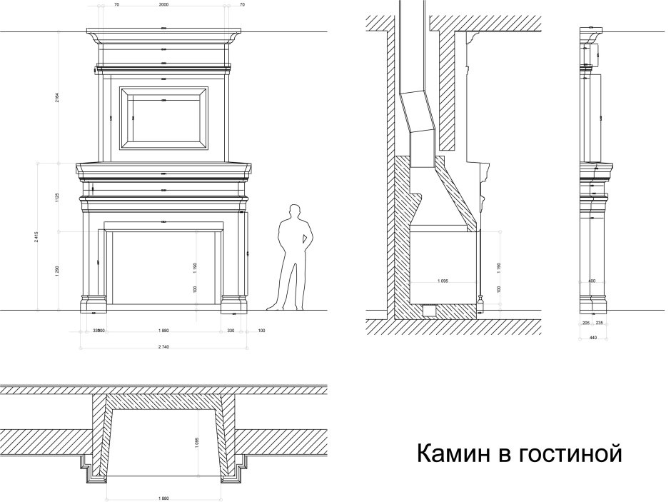 Размеры большого камина