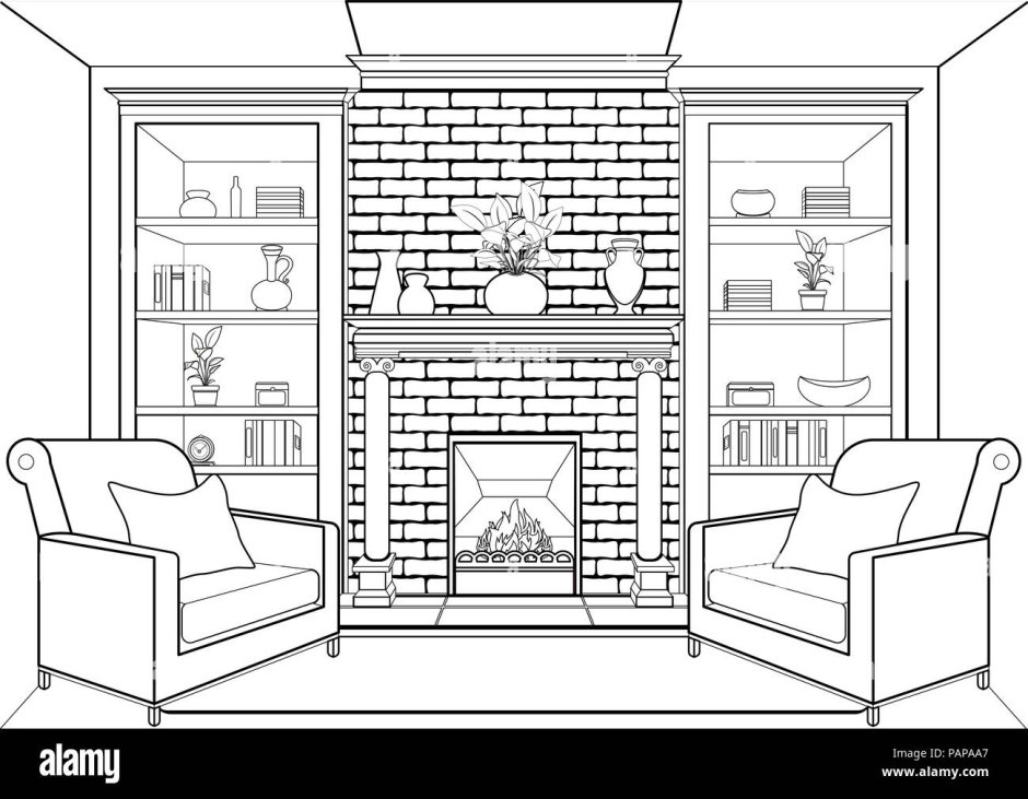 План комнаты с камином