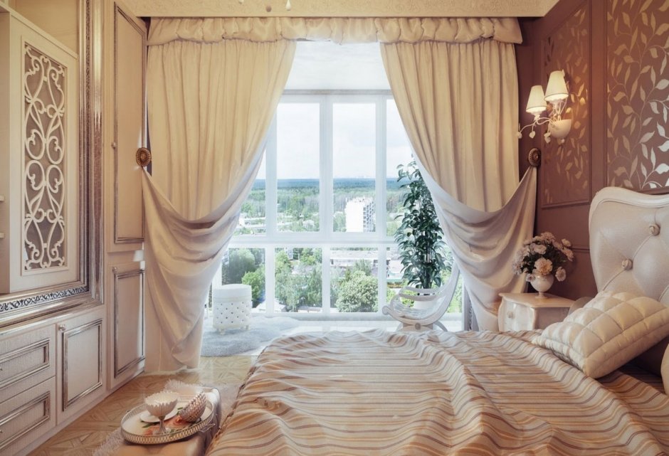 Дубай окно со шторами на кровати