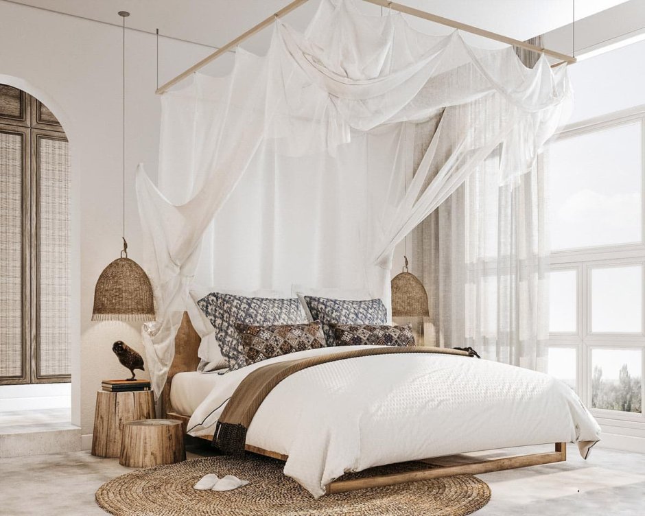 Кровать с балдахином в скандинавском стиле