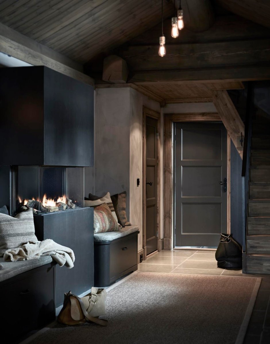 Интерьер Шале в деревянном доме в скандинавском стиле