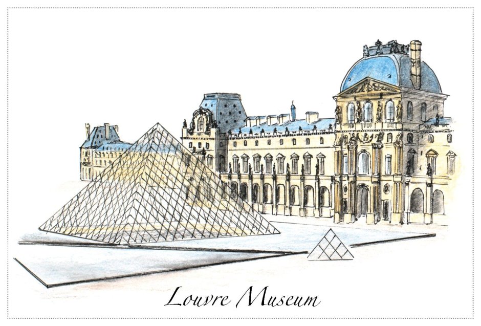 Достопримечательности Парижа Лувр нарисовать