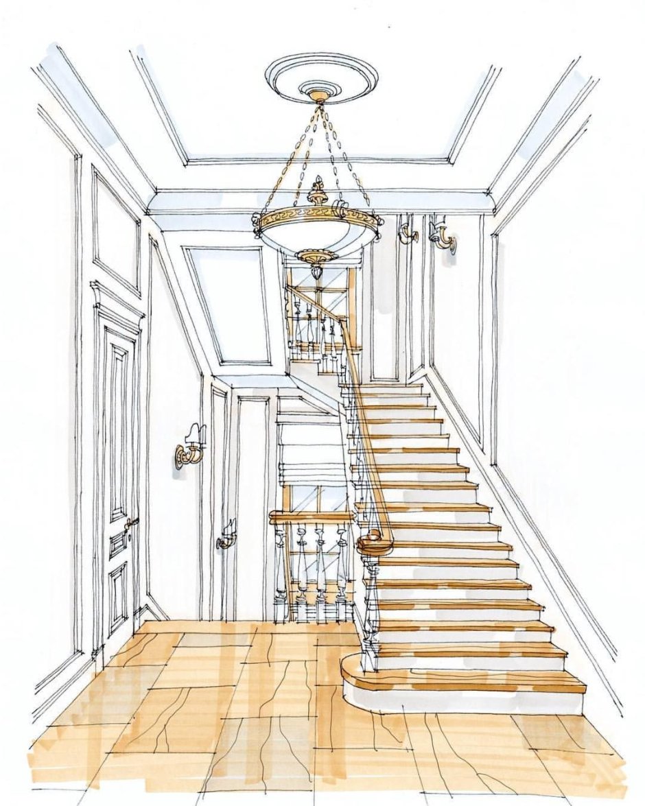 Перспектива комнаты с лестницей