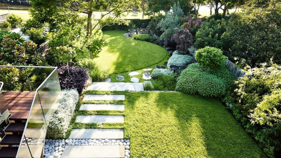 Ландшафтный дизайн садового участка прямоугольной формы фото