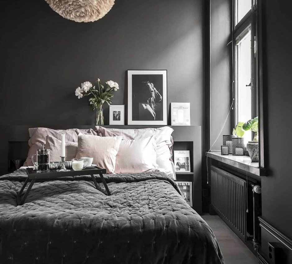 Спальня в черно сером цвете