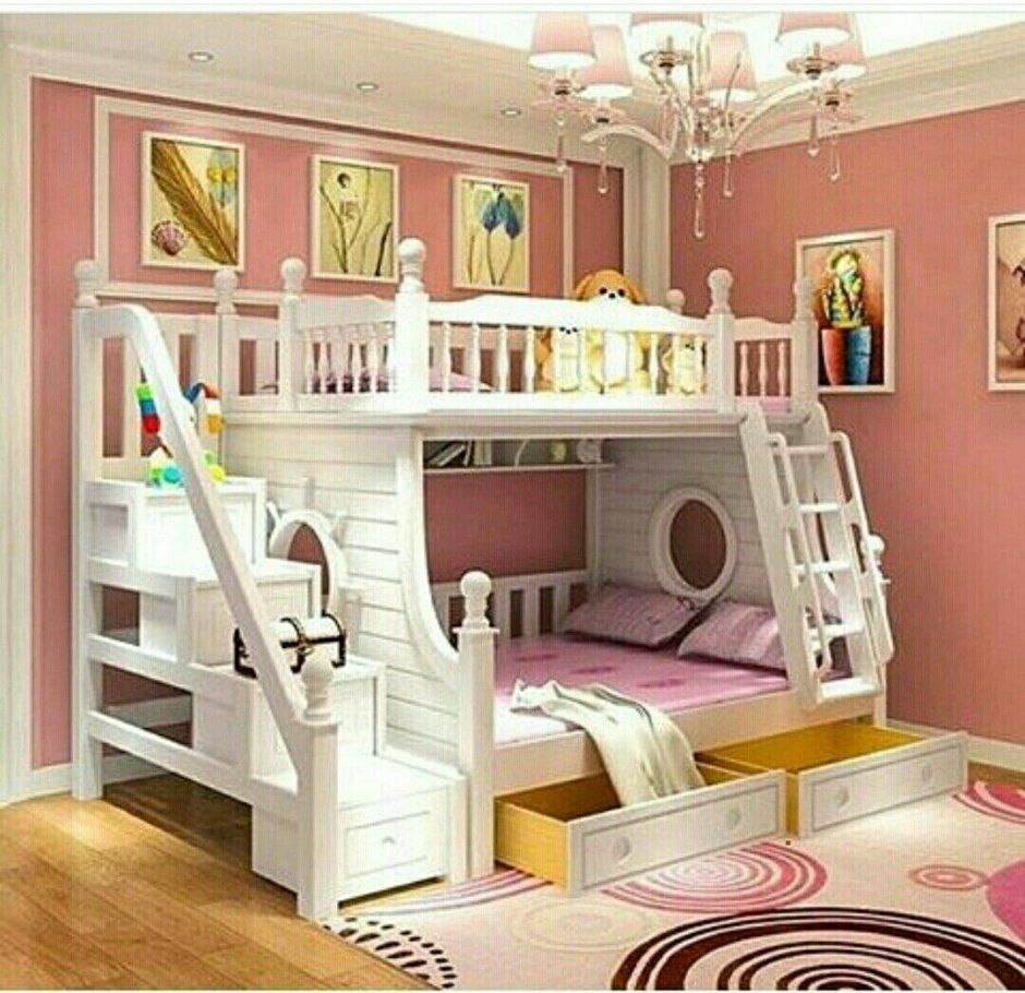Кровать двухъярусная детская с лестницей