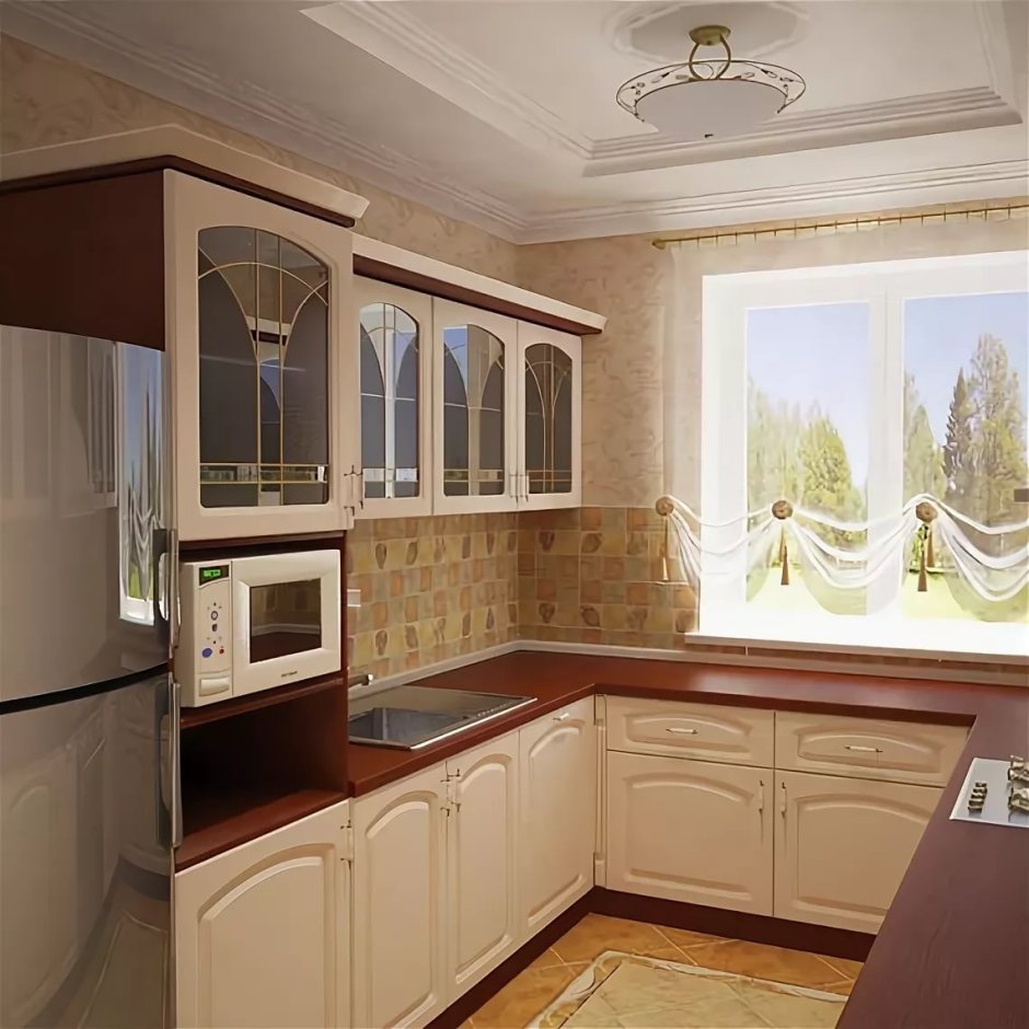 Дизайнерское решение классической угловой кухни с окном