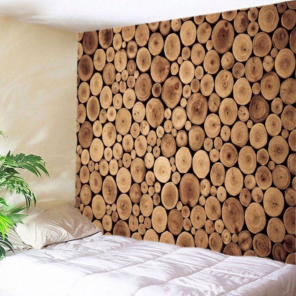 Стена из деревянных спилов
