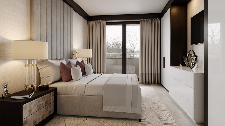 Спальня в современном стиле коричневый -бежевый цвет