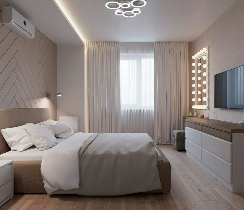 Дизайн спальни 17кв прямоугольная