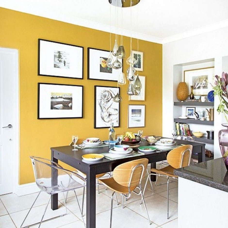 Горчичный цвет стен в интерьере кухни
