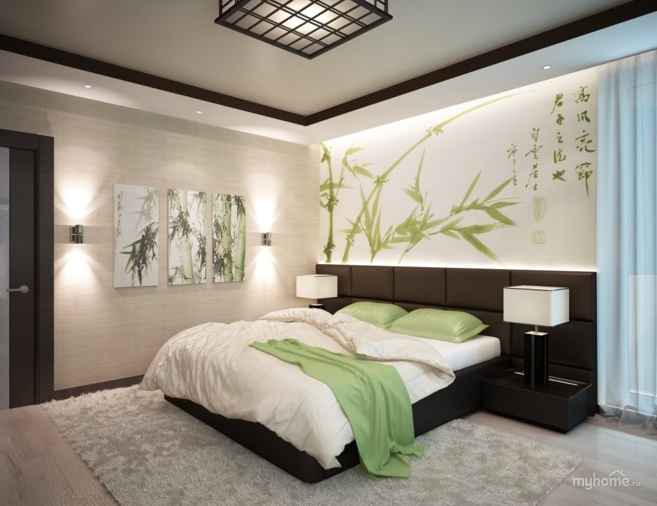 Зеленая спальня в японском стиле