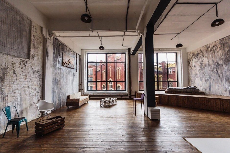 Спальня в стиле лофт красный кирпич