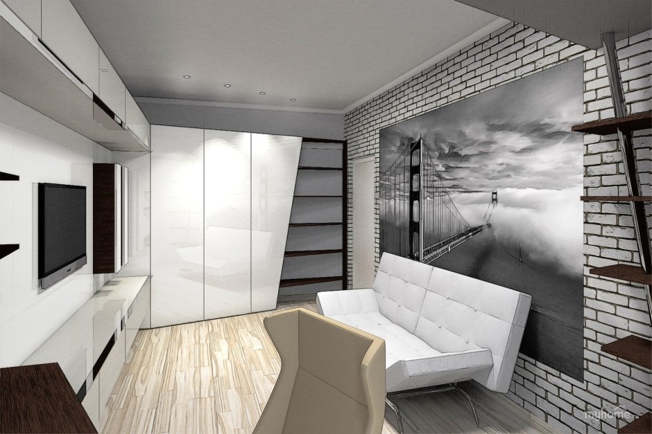 Комната для молодого человека в современном стиле с диваном